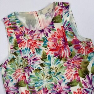 Ann Taylor Loft Womens Small Floral Sleeveless Linen Blend Shell Top Multicolor